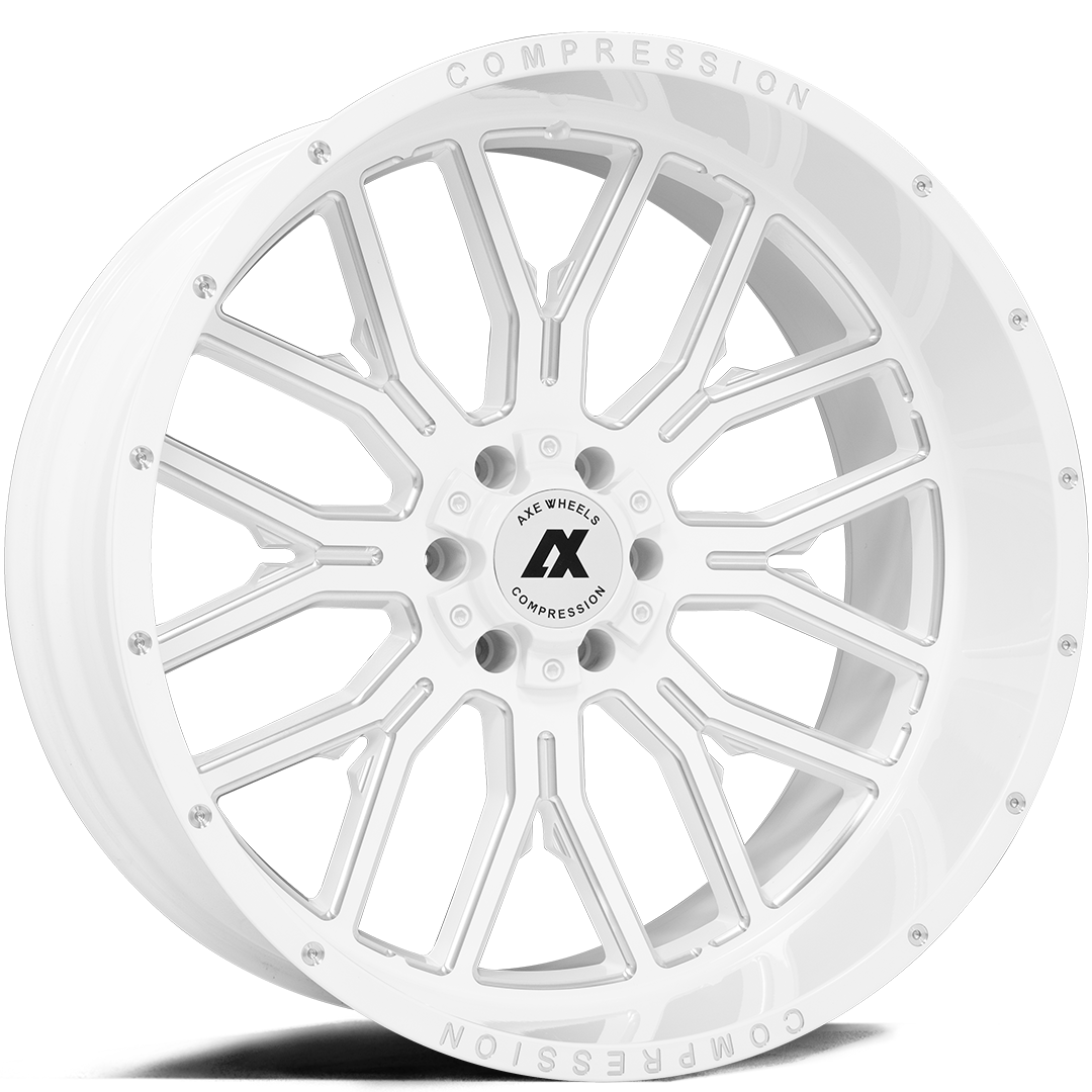 Axe Wheels 24x14 AX6 Compression Forged Offroad Aluminum Wheel - 87.1 Bore - 6x135 BC - -76 Off Set - Gloss White Milled Accents- 241412H-76AX6WM-6135