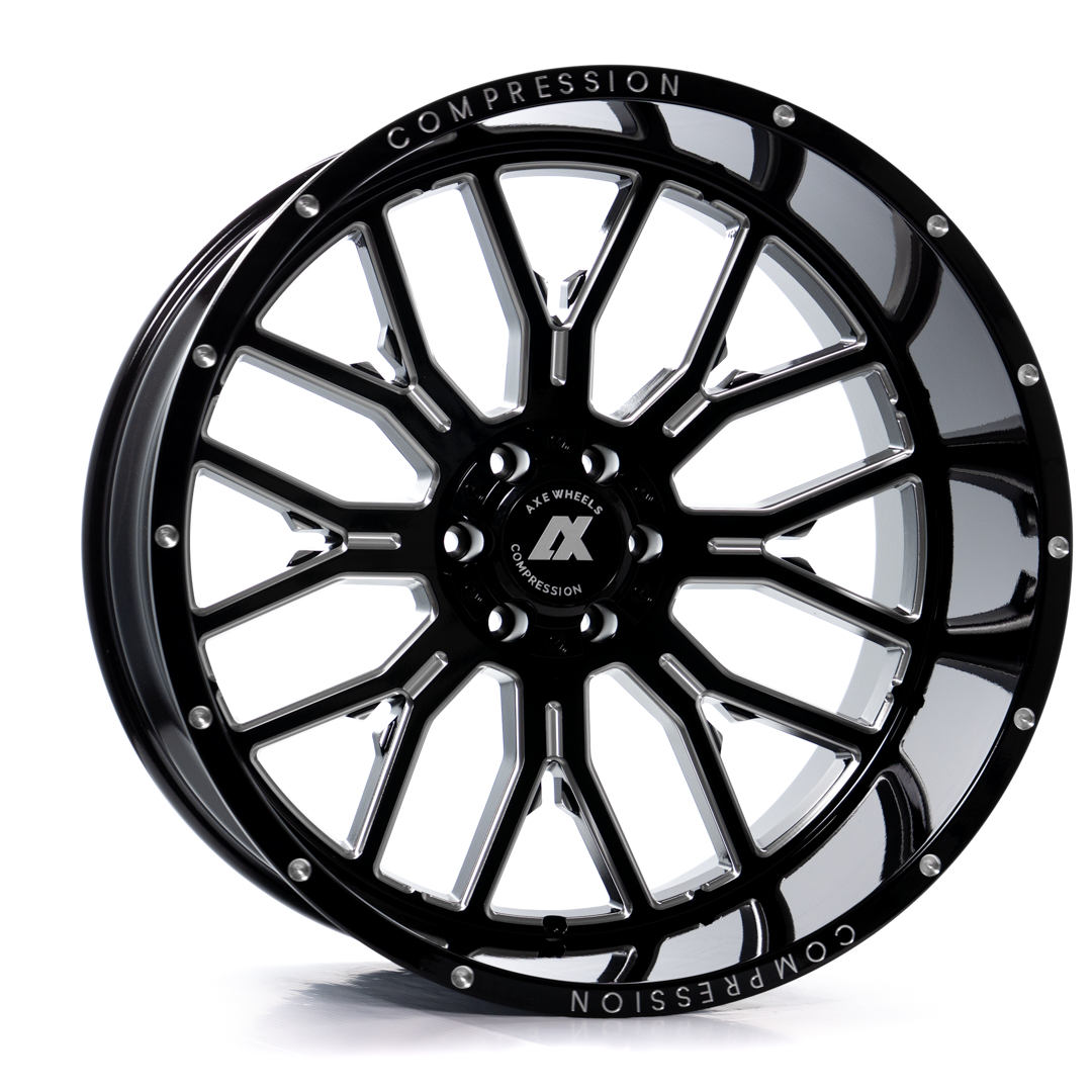 Axe Wheels 24x12 AX6 Compression Forged Offroad Aluminum Wheel - 87.1 Bore - 5x139 BC - -44 Off Set - Gloss Black Milled Accents- 241210H-44AX6BM-5139