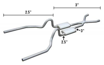 Pypes Crossmember Back Hybrid 3" to 2.5" w/ X-Pipe Race Pro Muffler Series (1971 - 1973 Ford Mustang) - SFM34R