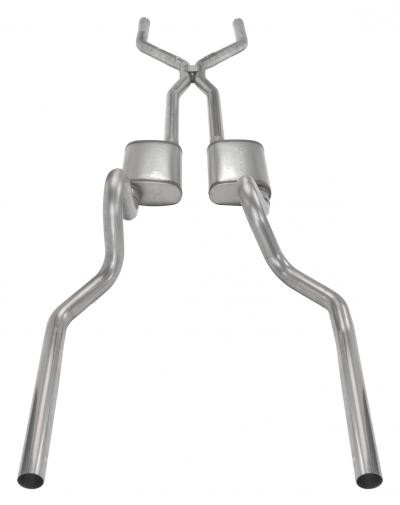 Pypes 2.5" Crossmember Back Exhaust System w/ H-Bomb H-Pipe Street Pro Series Mufflers (1965 - 1970 Ford Mustang) - SFM43S