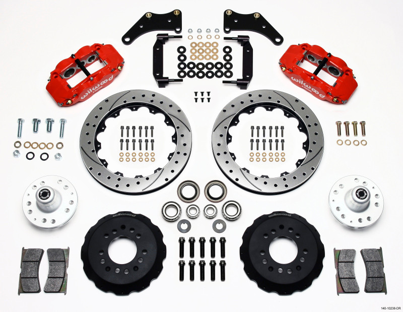 Wilwood Forged Narrow Superlite 6R Big Brake Hub Kit w/ Drilled Rotors - Front - Red (1958 - 1970 B-Body) - 140-10238-DR