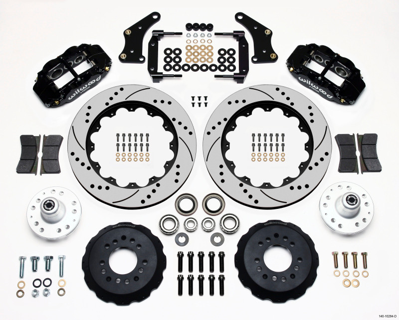 Wilwood Forged Narrow Superlite 6R Big Brake Hub Kit w/ Drilled Rotors - Drop Spindle - Front - Black (1958 - 1970 B-Body) - 140-10284-D