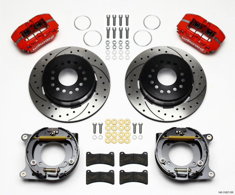 Wilwood Forged Dynapro Low-Profile Rear Parking Brake Kit w/ Drilled & Slotted Rotos - Red (1959 - 1964 B-Body / 1957 - 1962 Corvette) - 140-11827-DR