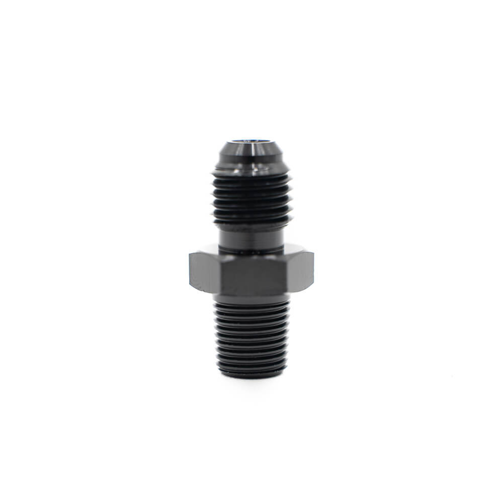 FuelTech 4AN to 1/8 NPT male adapter fitting black anodized aluminum