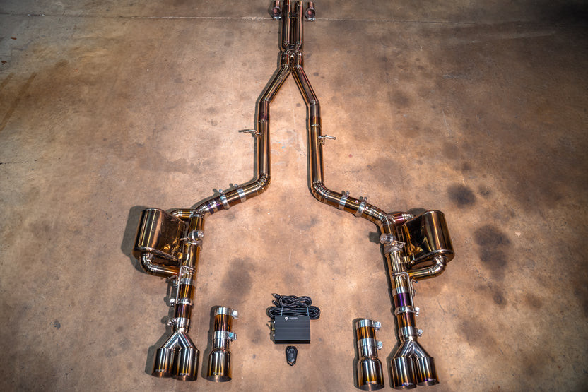 Valvetronic Valved Sport Exhaust System - Grade 5 Titanium - 4 Burnt Titanium Tips (2015 - 2023 Dodge Challenger / Charger) DOD.CHA.CHL.VSES.TI