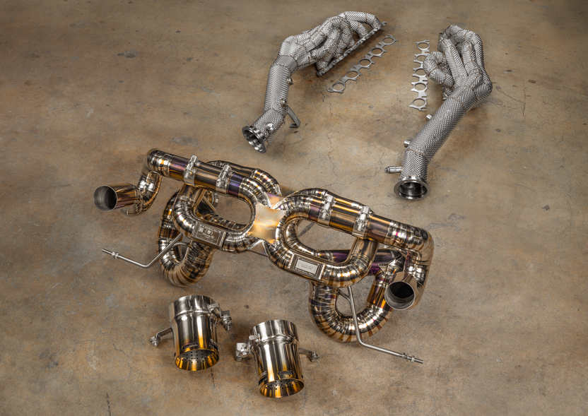 Valvetronic True F1 Non-Valved Catback Exhaust System w/ Race Free Flow Headers - Titanium (2021 - 2025 Huracan STO / EVO / Performante / Tecnica) LAM.STO.F1.FFH.2.TI