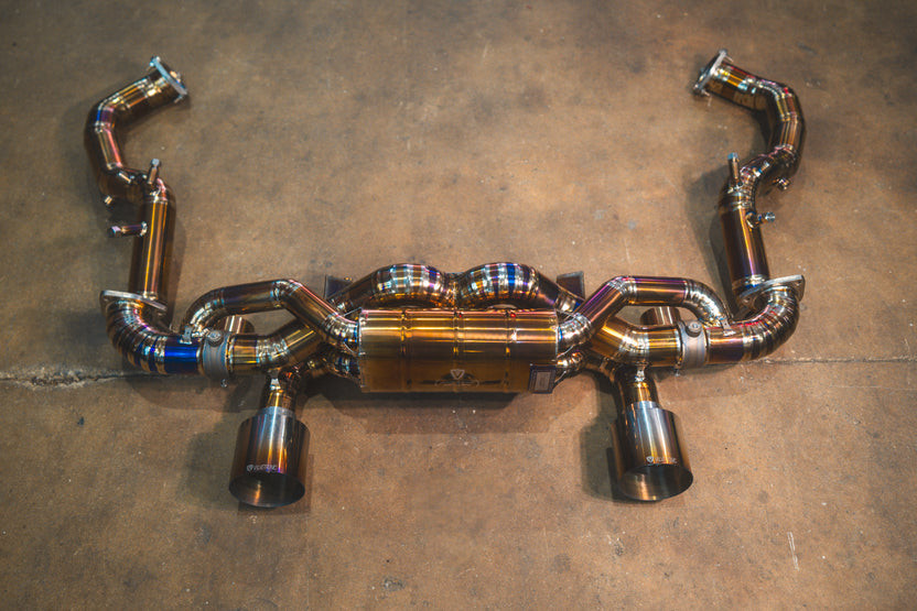 Valvetronic Valved Sport Exhaust System - Rear Section & Over Axle Pipes - Titanium - Reuse OEM Tips (2022 - 2026 Porsche 718 Cayman GT4 RS) POR.GT4RS.VSES.FF.TI