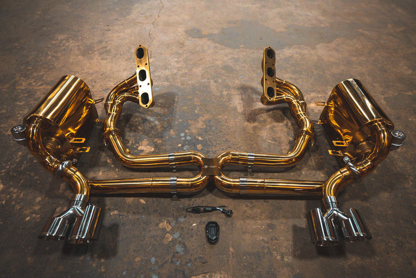 Valvetronic Valved Sport Exhaust System - Anodized Gold Stainless Steel (2005 - 2008 Porsche 997.1 Carrera / Carrera S) POR.9971.CAR.VSES.FFH.AG