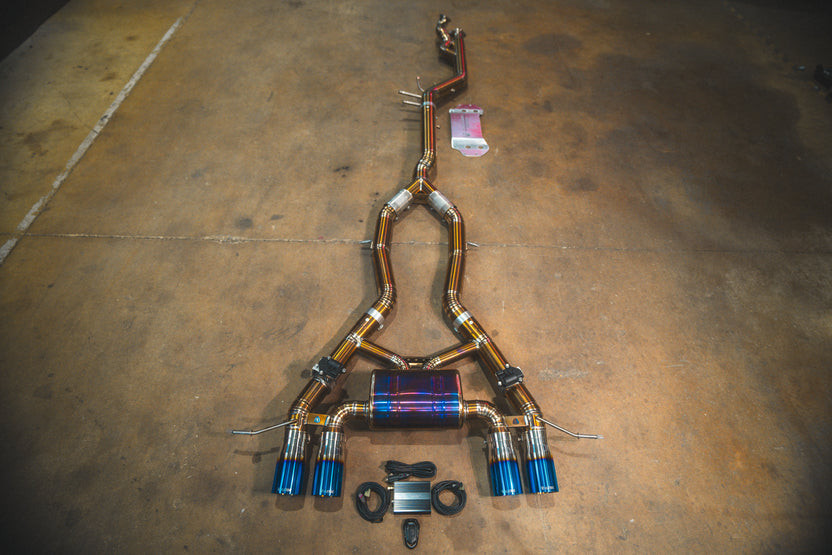 Valvetronic Valved Sport Axle-Back Exhaust System - Titanium - Burnt Tips - 3.5 Outlet (2020 - 2025 BMW G80 M3 / G82 M4) BMW.G8X.M3.AXL.TI.BRT