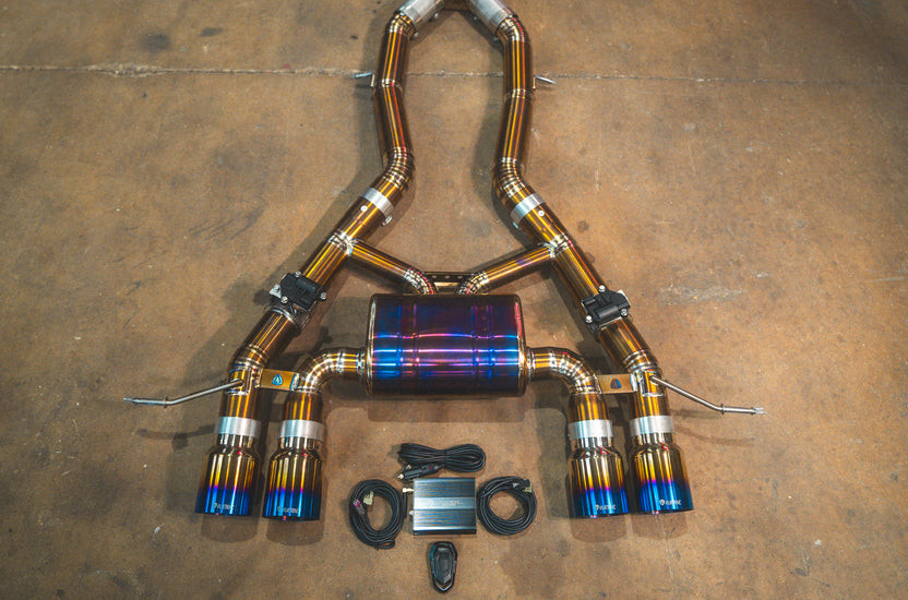 Valvetronic Valved Sport Axle-Back Exhaust System - Titanium - Raw Titanium Burnt Tips - 4.0 Outlet (2020 - 2025 BMW G80 M3 / G82 M4) BMW.G8X.M3.AXL.TI.TIBRT