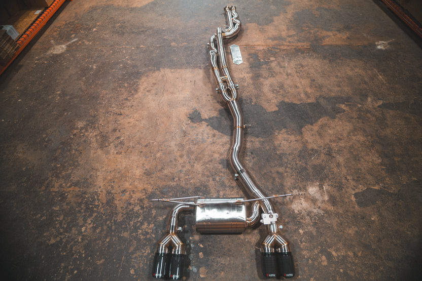 Valvetronic Equal Length Valved Sport Exhaust System - Stainless Steel - 4 Black Tips - 3.5 Outlet (2015 - 2018 BMW M3 F80 / 2015 - 2020 BMW M4 Coupe F82 / Convertible F83) BMW.F8X.M3.M4.VSES.BR.BLK