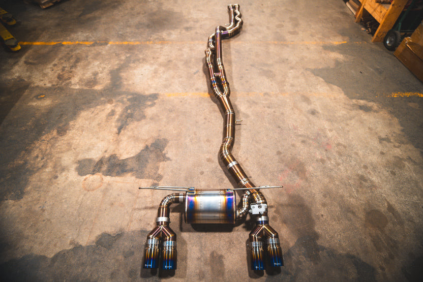 Valvetronic Equal Length Valved Sport Exhaust System - Titanium - 4 Raw Titanium Tips - 3.5 Outlet (2015 - 2018 BMW M3 F80 / 2015 - 2020 BMW M4 Coupe F82 / Convertible F83) BMW.F8X.M3.M4.VSES.TI.TIBRT