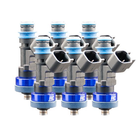 FIC ISC-0525H-6 six cylinder 525cc high performance fuel injector set with flow matching, detailed flow sheet, and solder-in pigtails