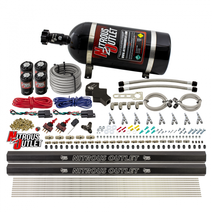 Nitrous Outlet 8 Cylinder 4 Solenoid Dry Dual Stage Direct Port System w/Dual Rails .112 Nitrous SBT Nozzles 00-10471-L-R-SBT-DS