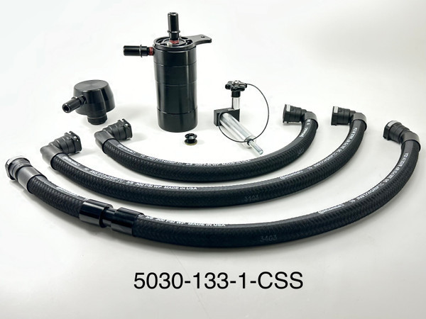 UPR Products Oil Catch Can w/ CSS Separator - Single Valve - Plug N Play Black (2015 - 2017 Mustang GT w/ Gen 3 Whipple) 5030-133-1-CSS