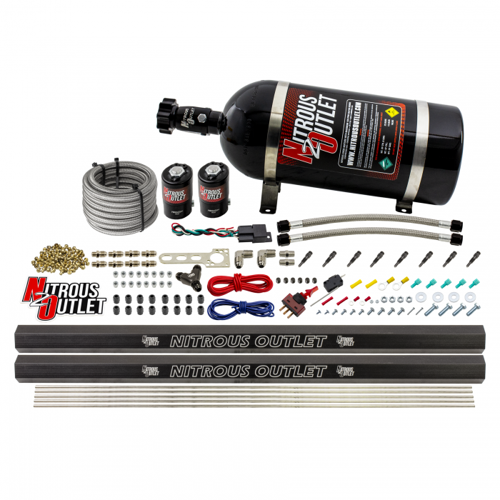 Nitrous Outlet 8 Cylinder 2 Solenoid Dry Direct Port System With Dual Rails - .122" Nitrous - 90° Discharge Nozzles 00-10471-H-R