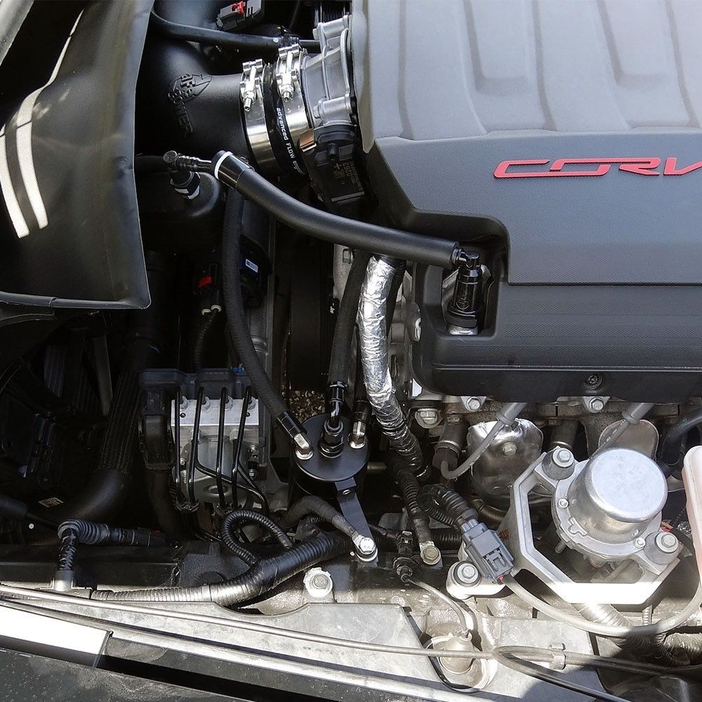 UPR Products Dual Valve Oil Catch Can w/ Clean Side Separator Black (2014 - 2019 Corvette Z51 Dry Sump) 5030-96-1-CSS