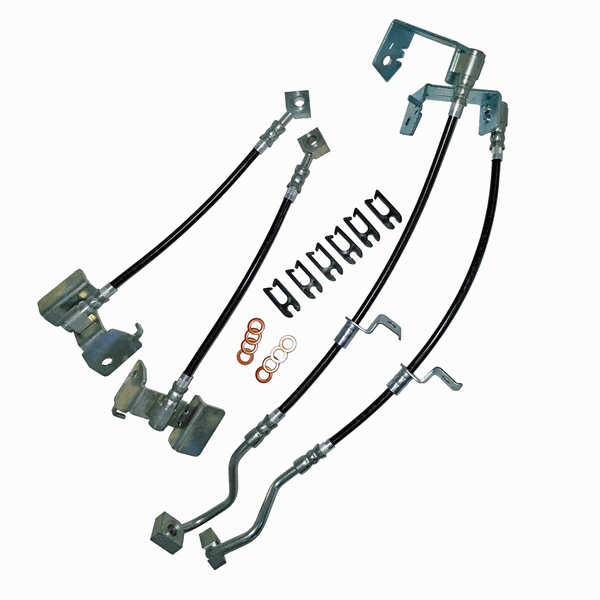 J&M Stainless Steel Brake Hose Kit - Front & Rear - Black (2005 - 2014 Mustang w/ ABS) 22530-B