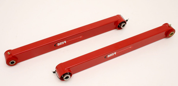 BMR Lower Control Arms Boxed DOM Non-Adj Poly Spherical Bearing Combo Red (2005-2014 Mustang/GT500) TCA022R