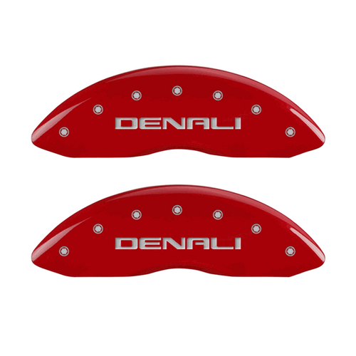 MGP Caliper Covers Denali Logo Red Finish Silver Characters (2015 - 2020 Yukon Denali) 34015SDNLRD