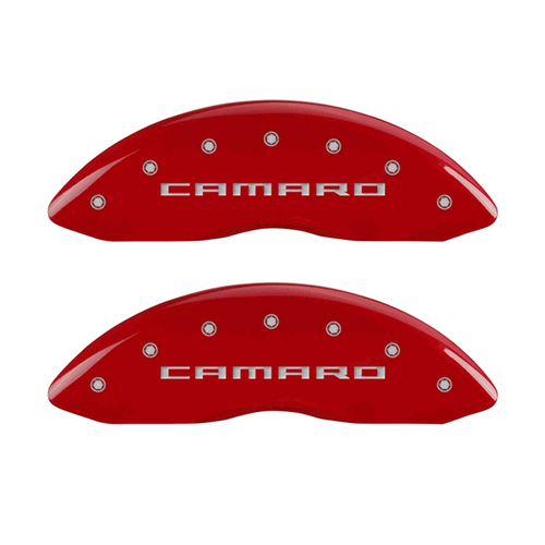 MGP Caliper Covers Gen 5 Camaro & SS Logo Red Finish Silver Characters (2010 - 2015 Camaro SS) 14036SCS5RD