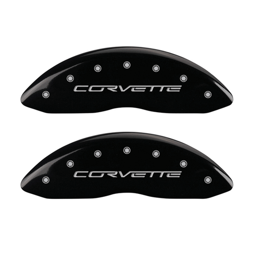 MGP Caliper Covers C6 Logo Black Finish Silver Characters (2005 - 2013 Corvette) 13008SCV6BK