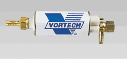 Vortech T-Rex inline fuel pump with 90 degree fitting for supercharged fuel systems