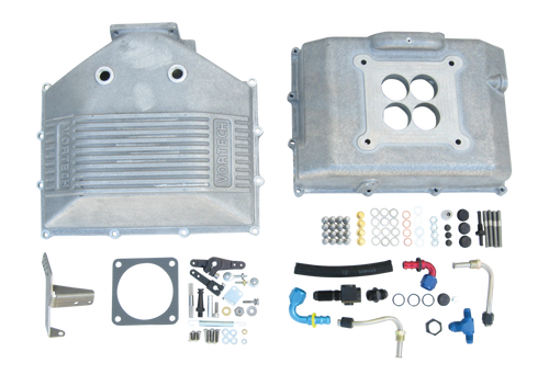 Vortech universal carburetor enclosure assembly with throttle linkage satin finish