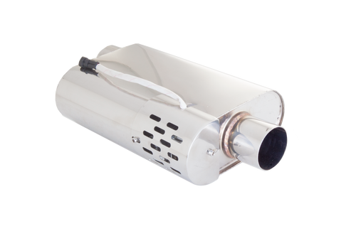 XForce Varex Muffler W/Hidden Motor,2.5" Inlet/Outlet ,Offset In /Center Out ,4"(H) X 9.5"(W)X13"(L) Oval Body.