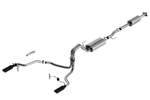 Borla Cat-Back Exhaust System - Touring - Single Split Rear Exit - Black Tips (2021 - 2026 F150 5.0L) 140865BC