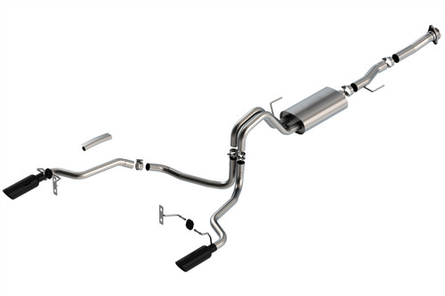 Borla Cat-Back Exhaust System - S-Type - Single Split Rear Exit - Black Tips (2021 - 2026 F150 5.0L - Reg Cab) 140868BC