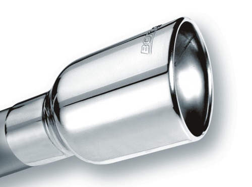 Borla Universal Polished Tip - Single Oval Rolled Angle Cut w/Clamp (Inlet 2 1/2" / Outlet 4 1/4" x 3 1/2") - 20155