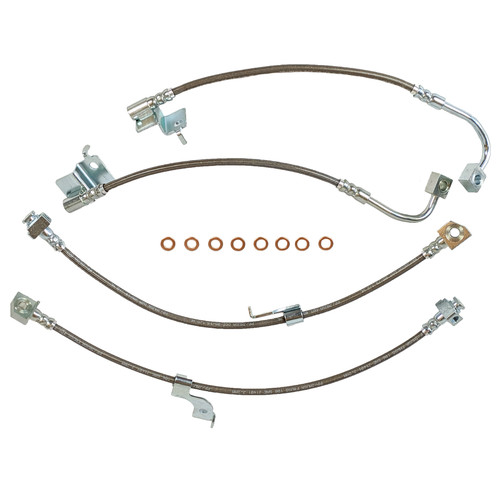 J&M Stainless Steel Brake Hose Kit - Front & Rear - Clear (2015 - 2023 Mustang - NO MagneRide) 22560-C