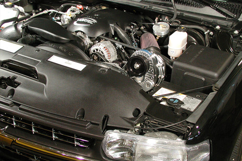 ProCharger P-1SC supercharger kit installed on Silverado 5.3 truck engine bay