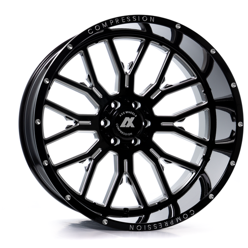 Axe Wheels 22x12 AX6 Compression Forged Offroad Aluminum Wheel - 87.1 Bore - 6x139 BC - -44 Off Set - Gloss Black Milled Accents - 221212H-44AX6BM-6139
