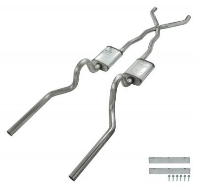 Pypes 2.5" Crossmember Back Exhaust w/ X-Pipe Turbo Pro Series Mufflers (1965 - 1970 Ford Mustang Convertible) - SFM05T