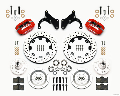 Wilwood Forged Dynalite Big Brake Front Brake Kit w/ Drilled & Slotted Rotors - Drum Spindle - Red (1965 - 1968 B-Body) - 140-12022-DR