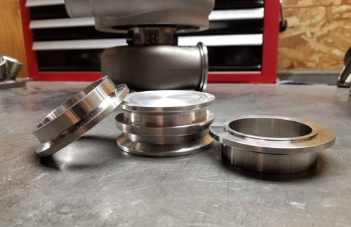 FenFabrication wastegate heatsink clamped to inlet V-band flange