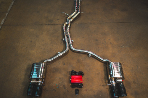 Valvetronic Valved Sport Exhaust System - Brushed Steel Finish / Forged Carbon Fiber Tips (2010 - 2016 Audi S4 /S5 B8 / B8.5) AUD.B8.S4.VSES.BR.FC