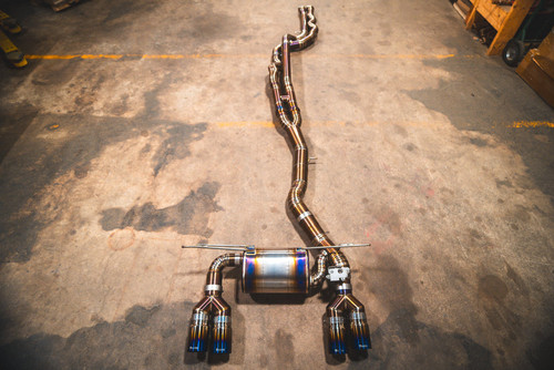 Valvetronic Equal Length Valved Sport Exhaust System - Titanium - 4 Brushed Steel Tips - 3.5 Outlet (2015 - 2018 BMW M3 F80 / 2015 - 2020 BMW M4 Coupe F82 / Convertible F83) BMW.F8X.M3.M4.VSES.TI.BRSH