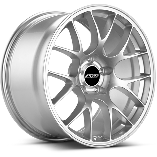 Apex EC-7 18x11 Race Silver flow-formed wheel for Ford Mustang with 5x114.3 bolt pattern and ET52 offset