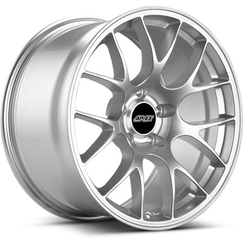 Apex EC-7 18x9.5 Race Silver flow-formed wheel for Ford Mustang with 5x114.3 bolt pattern and ET35 offset