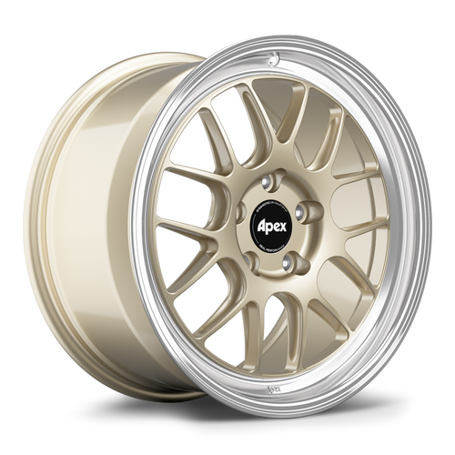 Apex ML-7RT 18x9 forged Porsche wheel in Gloss Motorsport Gold Machined Lip with 5x130 BP and ET46 offset