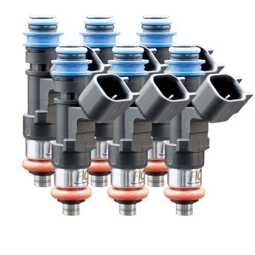 FIC 365cc custom fuel injectors for six cylinder engines with 53mm body and 11mm top 15mm bottom O-ring configuration Product Code 0365-53-11-15-6