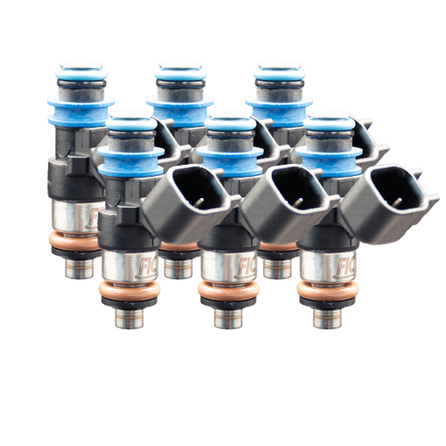 FIC 660cc SHORT custom injector set for six cylinder engines with 38mm body and 11mm top 14mm bottom O-ring configuration Product Code 0660-38-11-14-6