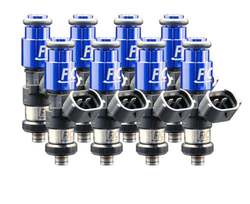 Fuel Injector Clinic 1200-53-14-16-8 1200cc fuel injector set for eight cylinder engines with 53mm height and 14mm top by 16mm bottom O-rings