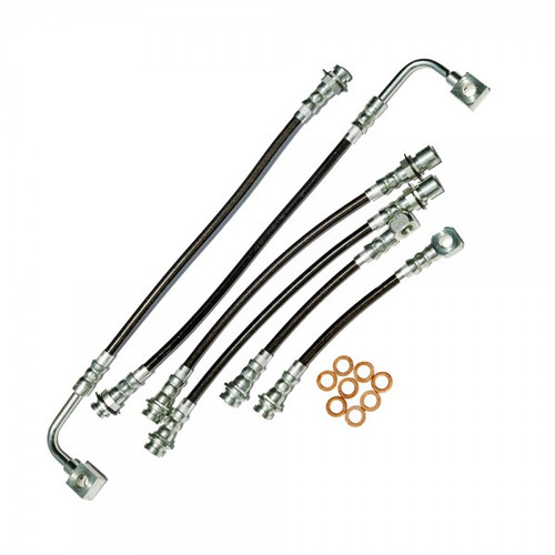 J&M Stainless Steel Brake Hose Kit - Front & Rear - Clear (1998 - 2002 Camaro / Firebird - Traction Control) 22508-C