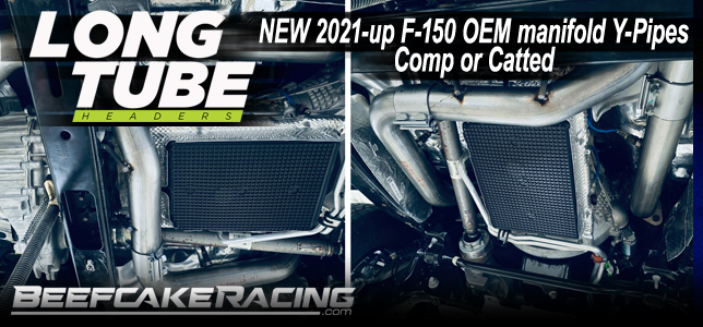 LTH Exhaust NEW F150 Y-pipes for the Coyote 5.0L trucks now at Beefcake Racing.