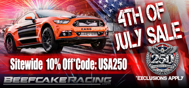 Save 10% Off this 4th of July on the best Mustang and F150 performance parts now at Beefcake Racing.
