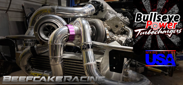 Shop all Bullseye Custom Turbochargers for Street or Race applications now at Beefcake Racing.